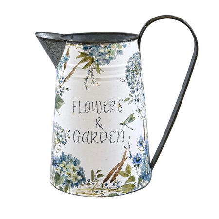 Artekko Jug Λευκή Μεταλλική Διακοσμητική Κανάτα με Μπλε Σχέδια (23x12x26)cm