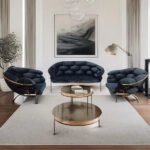 Artekko Balon Βελούδινο Μαύρο Σετ Σαλονιού Διθέσιος Καναπές (135x60x80)cm 2 Πολυθρόνες (75x60x80)cm