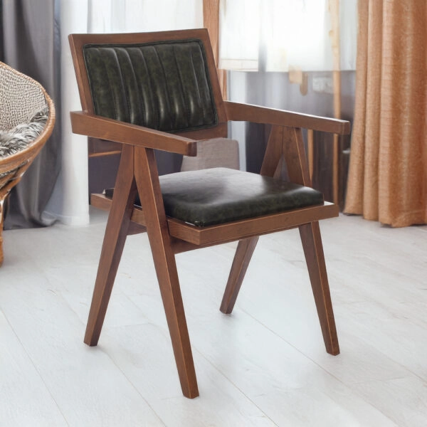 Suva Καρέκλα με Καρυδί Ξύλινο Σκελετό και Πράσινο Τεχνόδερμα (55x63x86)cm