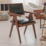 Suva Καρέκλα με Καρυδί Ξύλινο Σκελετό και Πράσινο Τεχνόδερμα (55x63x86)cm