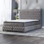 Artekko Majestic Γκρι Βελούδινο Διπλό Κρεβάτι για Στρώμα (160x200)cm με Αποθηκευτικό Χώρο (170x220x140)cm