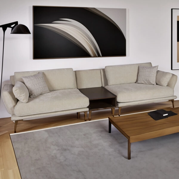 Artekko Ropera Μπεζ Τριθέσιος Καναπές με Μπουκλέ Ύφασμα και 50cm Τραπεζάκι (310x95x75)cm