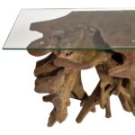 Artekko Munggur Ξύλινη Κονσόλα από Ρίζα Teak σε Φυσική Απόχρωση (100x40x78)cm με Τζάμι (120x45)cm