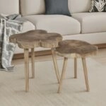 Artekko Munggur Ξύλινα Τραπέζια Σαλονιού σε Ανοιχτό Καφέ (Φ55x55)cm (Φ50x45)cm 2pcs