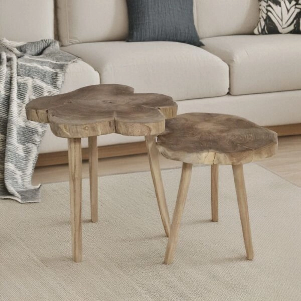 Artekko Munggur Ξύλινα Τραπέζια Σαλονιού σε Ανοιχτό Καφέ (Φ55x55)cm (Φ50x45)cm 2pcs