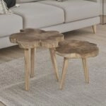 Artekko Munggur Ξύλινα Τραπέζια Σαλονιού σε Ανοιχτό Καφέ (Φ55x55)cm (Φ50x45)cm 2pcs