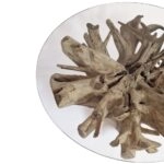 Artekko Munggur Ξύλινο Τραπέζι Σαλονιού από Ρίζα Teak σε Φυσική Απόχρωση (Φ100x51)cm με Τζάμι Φ120cm
