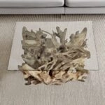 Artekko Munggur Ξύλινη Τραπέζι Σαλονιού από Ρίζα Teak σε Ανοιχτό Καφέ (100x100x49)cm με Τζάμι (120x120)cm