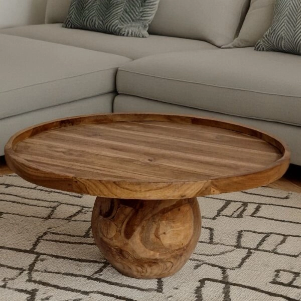 Artekko Munggur Στρογγυλό Ξύλινο Τραπέζι Σαλονιού σε Φυσική Απόχρωση (80x80x40)cm