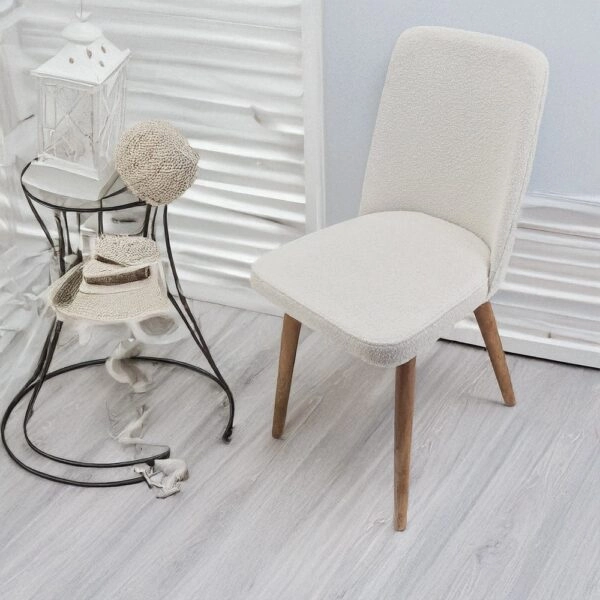 Artekko Milano Ξύλινη Καρέκλα με Λευκό Μπουκλέ Ύφασμα (48x50x91)cm