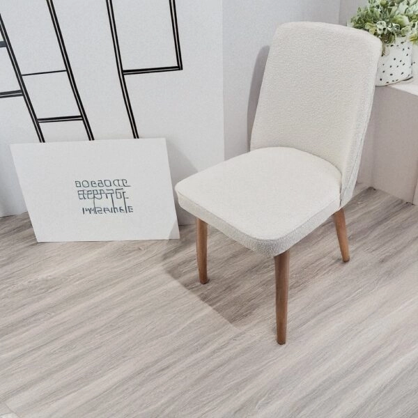 Artekko Milano Ξύλινη Καρέκλα με Λευκό Μπουκλέ Ύφασμα (48x50x91)cm