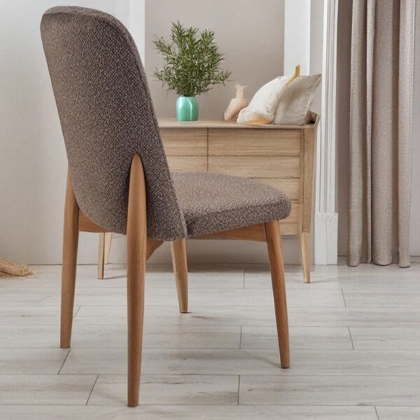 Artekko Oscar Ξύλινη Καρέκλα με Καφέ Μπουκλέ Ύφασμα (48x50x91)cm