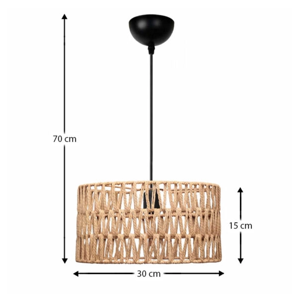 Φωτιστικό οροφής Sarkiz Megapap E27 από σχοινί μονόφωτο χρώμα φυσικό Ø30x70εκ.
