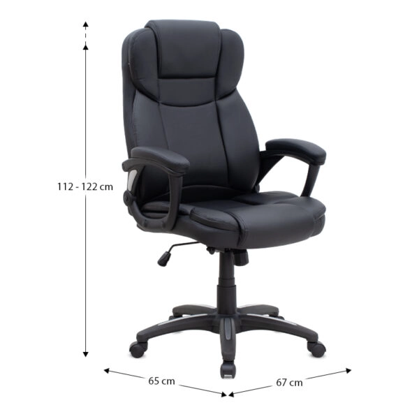 Καρέκλα γραφείου διευθυντική Morgan Megapap από τεχνόδερμα χρώμα μαύρο 67x65x112/122εκ.