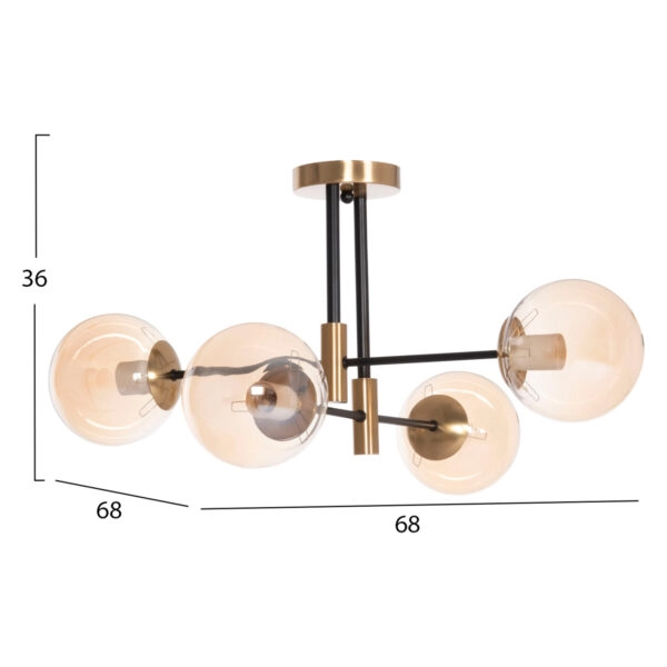 ΦΩΤΙΣΤΙΚΟ ΟΡΟΦΗΣ DREMP HM7409.11 ΤΕΤΡΑΦΩΤΟ ΜΑΥΡΟ-ΧΡΥΣΟ 68x68x36Υεκ.