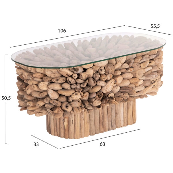 ΤΡΑΠΕΖΙ ΣΑΛΟΝΙΟΥ ΟΒΑΛ SPARROW HM9962 DRIFTWOOD--ΓΥΑΛΙ 106x55,5x50,5Υεκ.