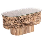 ΤΡΑΠΕΖΙ ΣΑΛΟΝΙΟΥ ΟΒΑΛ SPARROW HM9962 DRIFTWOOD--ΓΥΑΛΙ 106x55,5x50,5Υεκ.