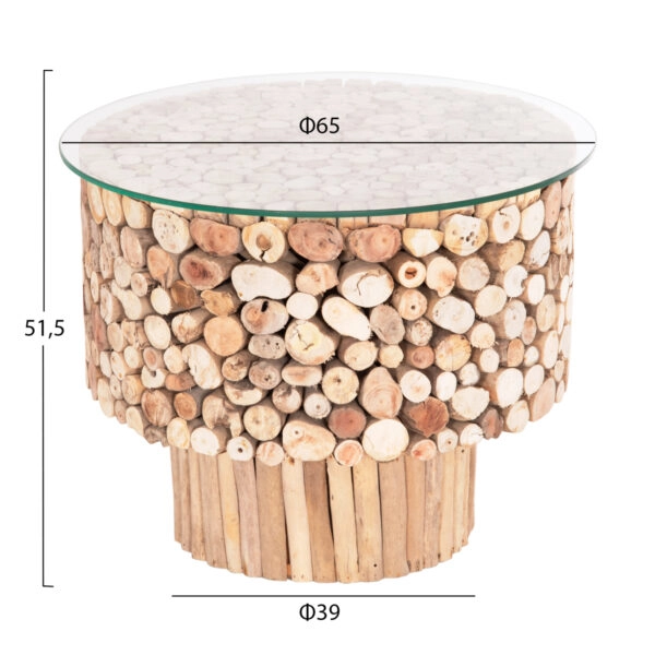 ΤΡΑΠΕΖΙ ΣΑΛΟΝΙΟΥ ΣΤΡΟΓΓΥΛΟ SPARROW HM9963 DRIFTWOOD--ΓΥΑΛΙ Φ65x51,5Υεκ.