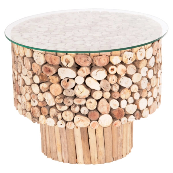 ΤΡΑΠΕΖΙ ΣΑΛΟΝΙΟΥ ΣΤΡΟΓΓΥΛΟ SPARROW HM9963 DRIFTWOOD--ΓΥΑΛΙ Φ65x51,5Υεκ.