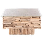 ΤΡΑΠΕΖΙ ΣΑΛΟΝΙΟΥ ΤΕΤΡΑΓΩΝΟ SPARROW HM9960 DRIFTWOOD--ΓΥΑΛΙ 95x95x51,5Υεκ.