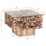 ΤΡΑΠΕΖΙ ΣΑΛΟΝΙΟΥ ΤΕΤΡΑΓΩΝΟ SPARROW HM9961 DRIFTWOOD--ΓΥΑΛΙ 75x75x51Υεκ.