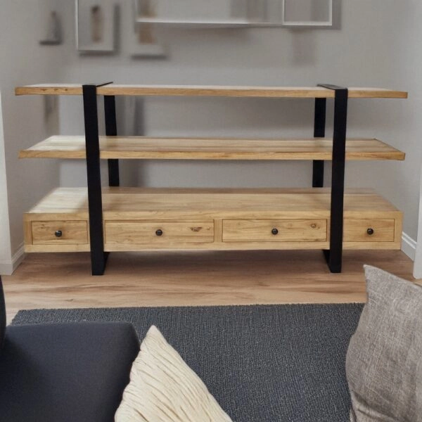 Artekko Deus Μασίφ Ξύλινη Ραφιέρα σε Ανοιχτή Φυσική Απόχρωση (180x45x90)cm