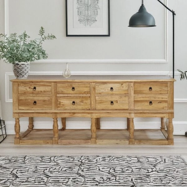 Artekko Deus Μασίφ Ξύλινη Κονσόλα σε Ανοιχτή Φυσική Απόχρωση (206x45x91)cm