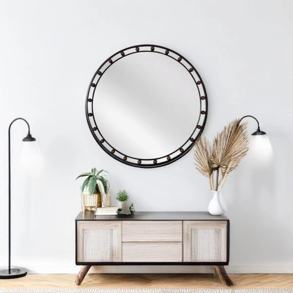 Artekko Dia Μαύρος Μεταλλικός Στρογγυλός Καθρέπτης Τοίχου (80x3x80)cm