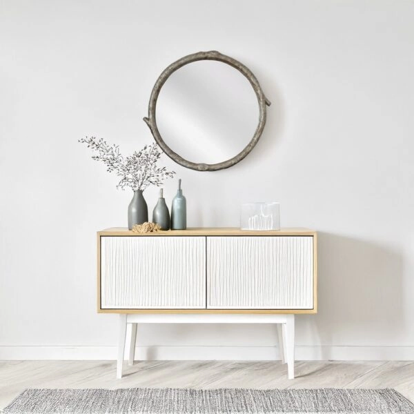 Artekko Dia Ασημί Ξύλινος Στρογγυλός Καθρέπτης Τοίχου (88x4x80)cm