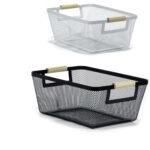 Καλάθι  Λευκό/Μαύρο Μέταλλο/Ξύλο 33x22x13.5cm 2Τμχ Σε 2 Χρώματα
