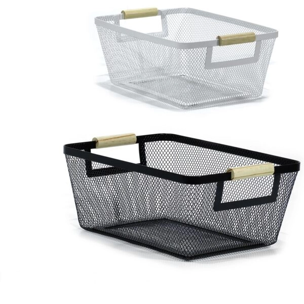 Καλάθι  Λευκό/Μαύρο Μέταλλο/Ξύλο 33x22x13.5cm 2Τμχ Σε 2 Χρώματα