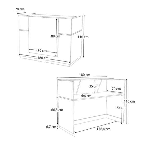 Γραφείο reception Gemini Megapap χρώμα λευκό 180x70x110εκ.