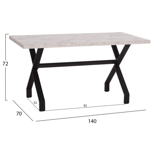 ΤΡΑΠΕΖΙ ΚΟΥΖΙΝΑΣ LANA HM18221.01 ΜΕΛΑΜΙΝΗ ΛΕΥΚΟ ΜΑΡΜΑΡΟ-ΜΑΥΡΑ ΜΕΤΑΛ.ΠΟΔΙΑ 140x70x72Υεκ