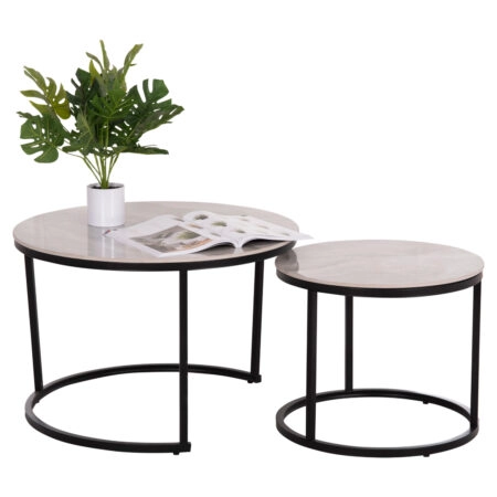 ΤΡΑΠΕΖΙA ΣΑΛΟΝΙΟΥ ΣΕΤ 2ΤΜΧ TALOS ΚΕΡΑΜΙΚΟ TOP ΜΕ ΟΨΗ ΛΕΥΚΟΥ ΜΑΡΜΑΡΟΥ HM18140.01 Φ70+Φ50