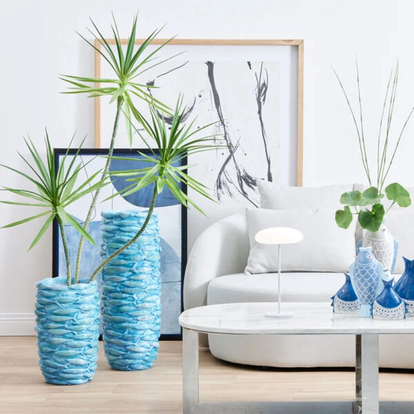 OCEAN ΒΑΖΟ 29x28x73 POLYRESIN ΜΠΛΕ