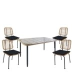 Σετ Τραπεζαρία Κήπου  ANNIUS Φυσικό/Μαύρο Μέταλλο/Rattan/Γυαλί Με 4 Καρέκλες 14990313