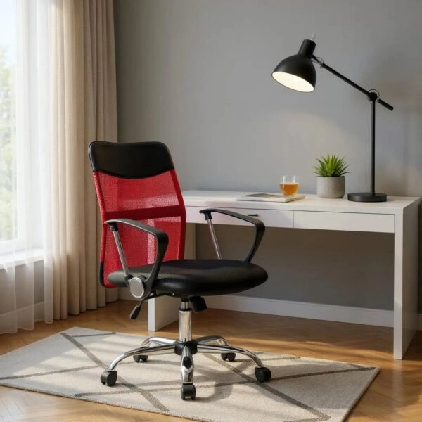 Καρέκλα γραφείου Franco με ύφασμα Mesh χρώμα κόκκινο - μαύρο 59x57x95/105εκ.