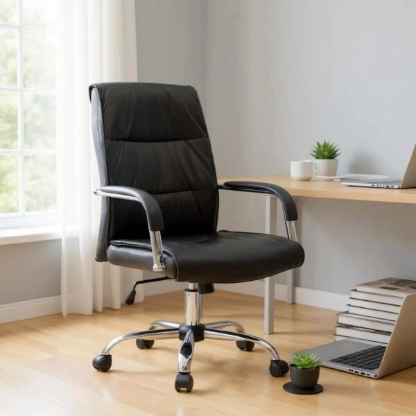 Καρέκλα γραφείου διευθυντική Matteo από τεχνόδερμα χρώμα μαύρο 60x66x105/115εκ.