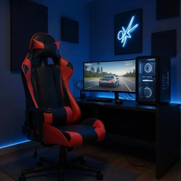 Καρέκλα γραφείου Gaming Alonso από τεχνόδερμα χρώμα κόκκινο - μαύρο 67x70x125/135 εκ.