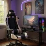 Καρέκλα γραφείου Gaming Alonso από τεχνόδερμα χρώμα λευκό - μαύρο 67x70x125/135 εκ.