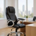 Καρέκλα γραφείου διευθυντική Luca από τεχνόδερμα χρώμα μαύρο 65x60x118/128εκ.