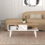 Τραπεζάκι σαλονιού Andros Megapap χρώμα sapphire oak - λευκό εφέ μαρμάρου 90x54x39,6εκ.