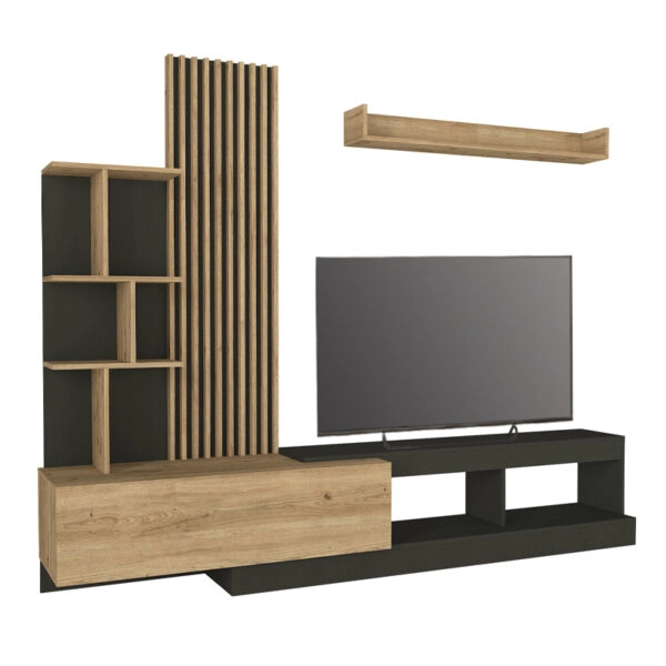 Σύνθεση τηλεόρασης Vermont Megapap χρώμα ανθρακί - sepet oak 240x40x192εκ.