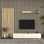 Σύνθεση τηλεόρασης Nagini Megapap χρώμα ivory - sapphire oak - ανθρακί 260x39,4x203,6εκ.