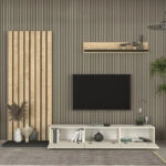 Σύνθεση τηλεόρασης Nagini Megapap χρώμα ivory - sapphire oak - ανθρακί 260x39,4x203,6εκ.