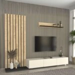 Σύνθεση τηλεόρασης Nagini Megapap χρώμα ivory - sapphire oak - ανθρακί 260x39,4x203,6εκ.