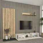 Σύνθεση τηλεόρασης Nagini Megapap χρώμα ivory - sapphire oak - ανθρακί 260x39,4x203,6εκ.