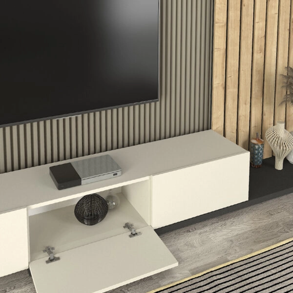 Σύνθεση τηλεόρασης Nagini Megapap χρώμα ivory - sapphire oak - ανθρακί 260x39,4x203,6εκ.