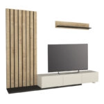 Σύνθεση τηλεόρασης Nagini Megapap χρώμα ivory - sapphire oak - ανθρακί 260x39,4x203,6εκ.