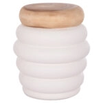 ΤΡΑΠΕΖΙ ΒΟΗΘΗΤΙΚΟ PUFFAT HM18172.02 FIBER CEMENT ΛΕΥΚΟ- ΞΥΛΟ TEAK TOP Φ45x46Υεκ.